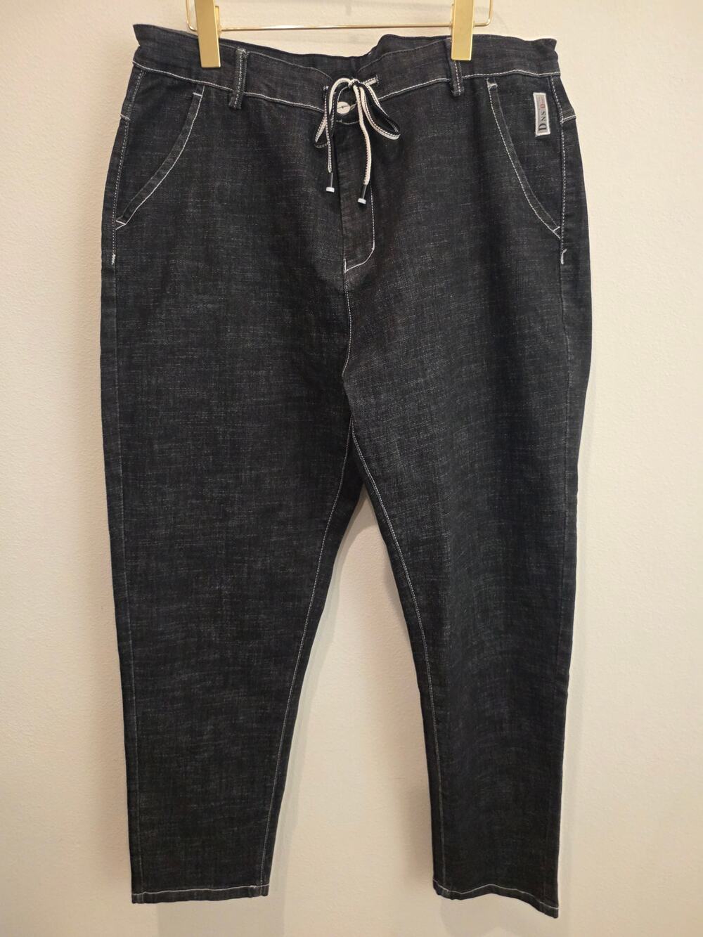 DNS Denim Contrast Stitch Drawstring Dark Wash Jeans – Size 4XL